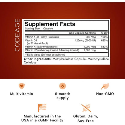 Strong Bone Vitamin A D3 K2 Supplement - 180 Capsules