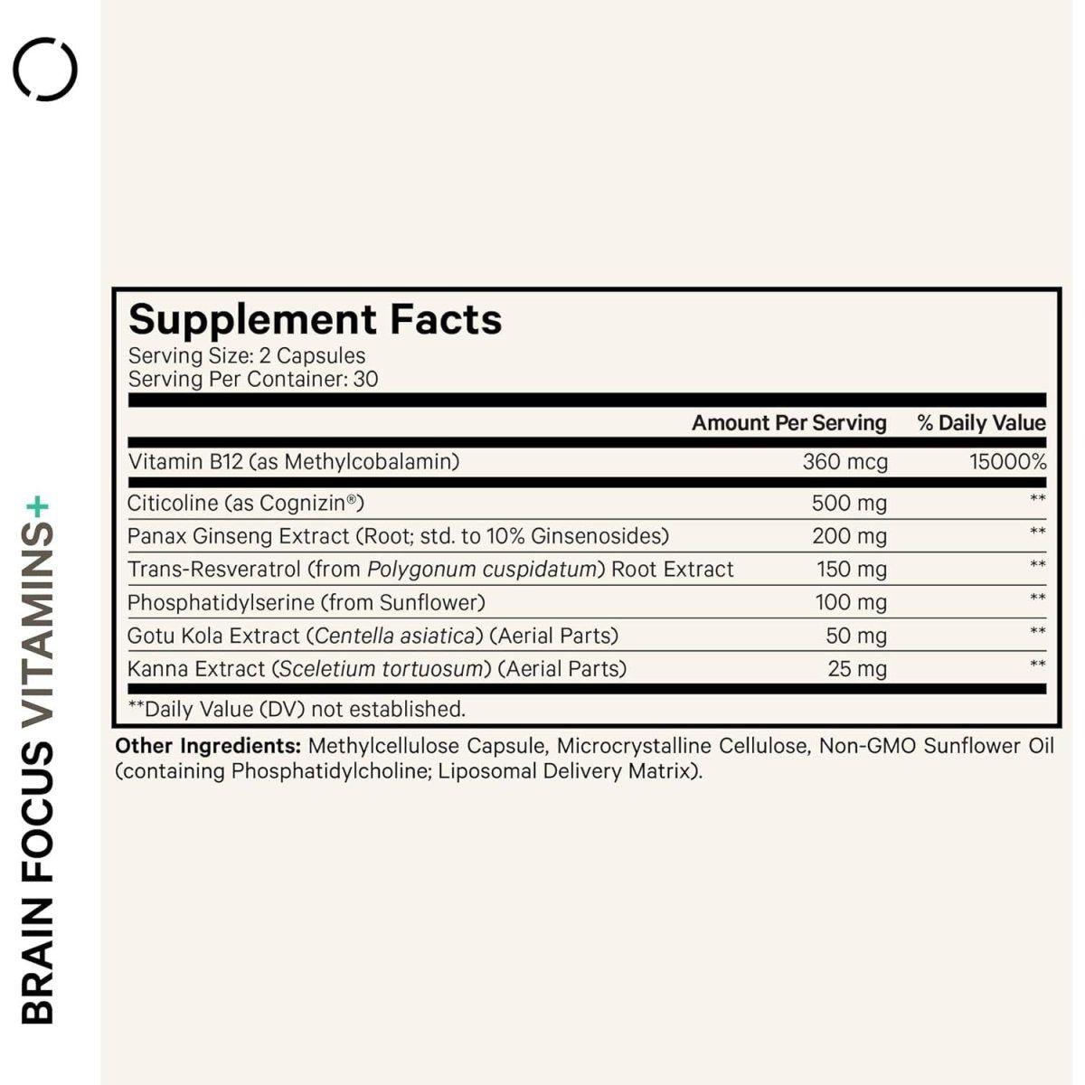 Brain Health Supplement with B12, Ginseng & Cognizin