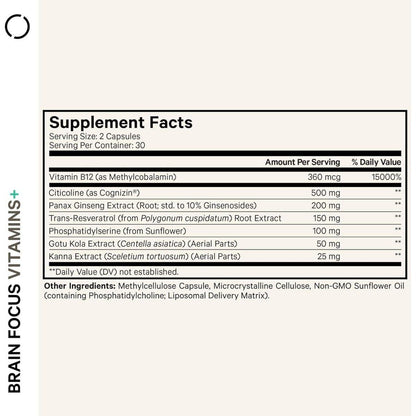 Brain Health Supplement with B12, Ginseng & Cognizin