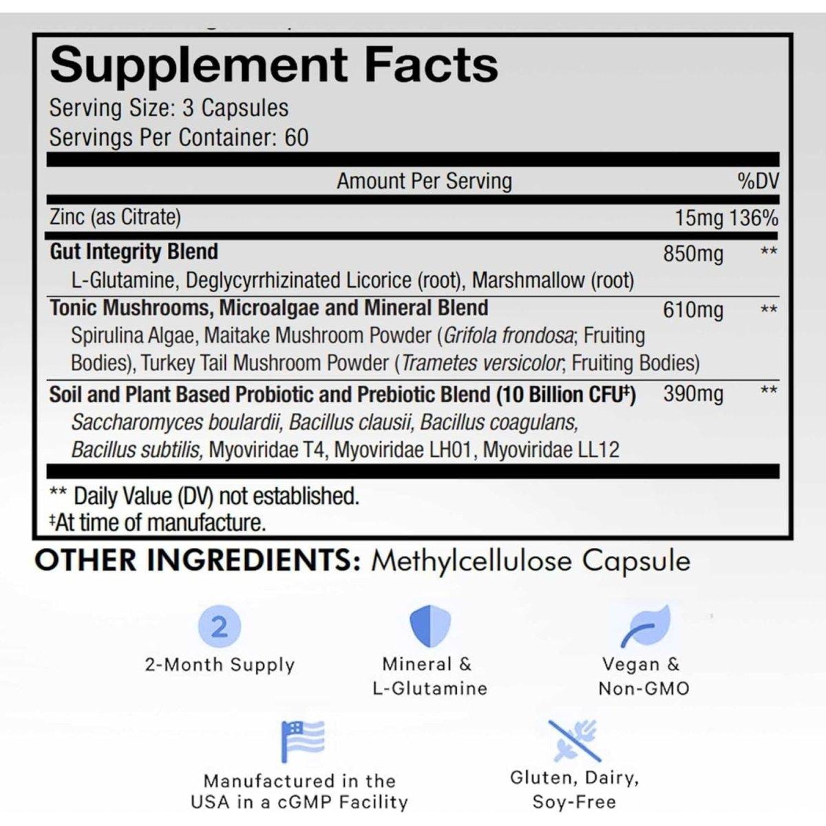 Natural Gut Support Supplement - 180 Vegan Capsules
