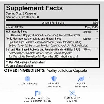 Natural Gut Support Supplement - 180 Vegan Capsules