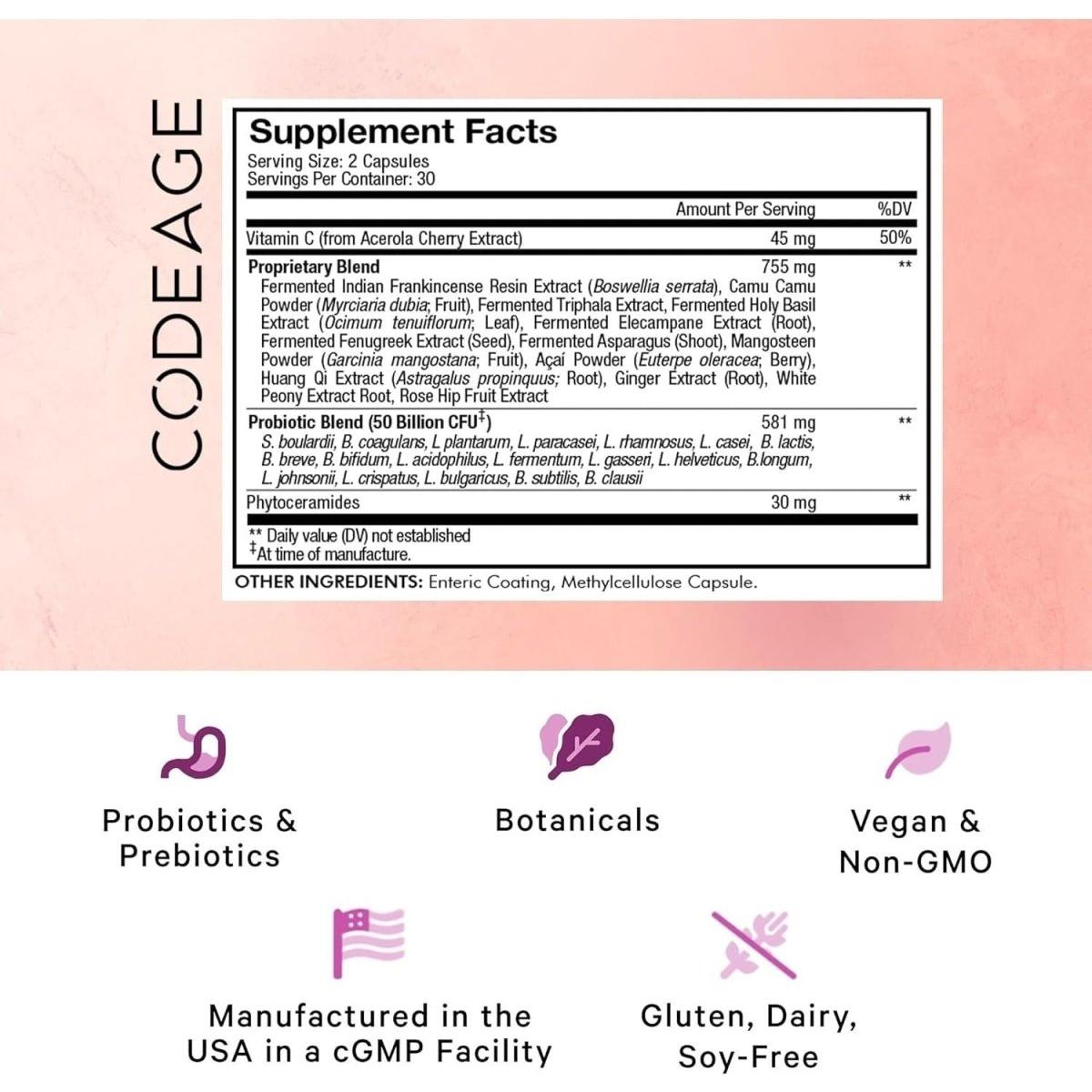 Natural Probiotic Skin Capsules with Vitamin C & Botanicals