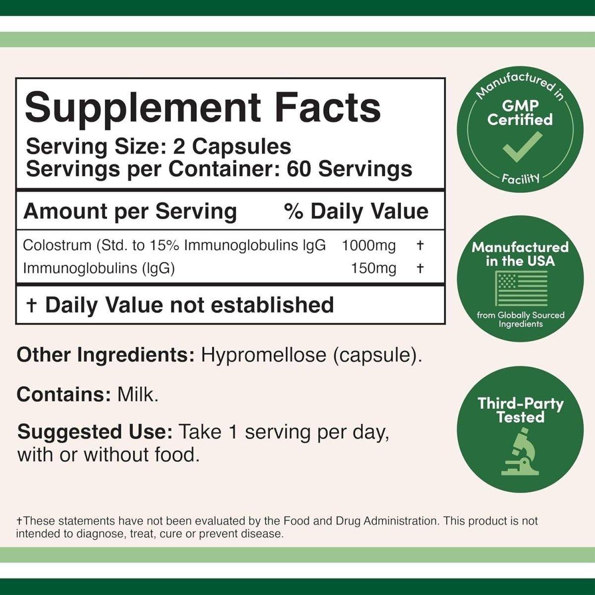 Natural Bovine Colostrum Capsules 1000mg