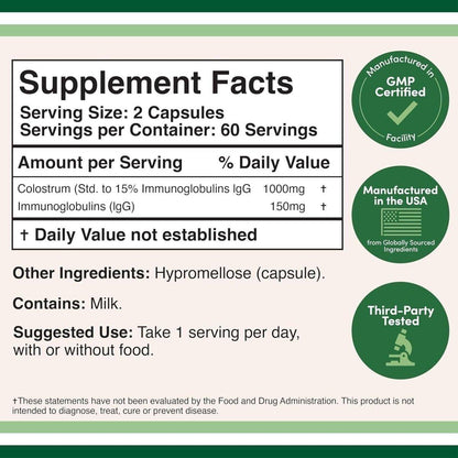 Natural Bovine Colostrum Capsules 1000mg