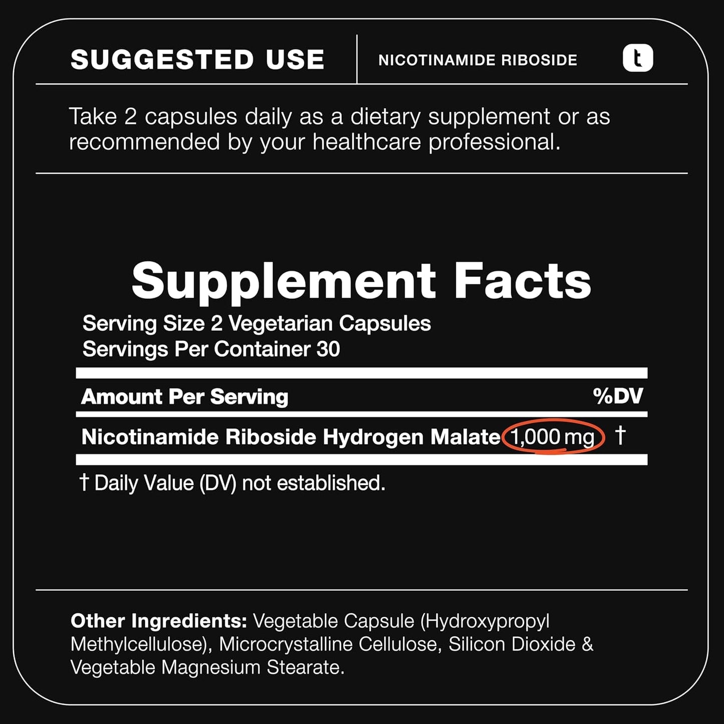 Powerful NAD+ Booster 1000Mg - 60 Plant-Based Capsules