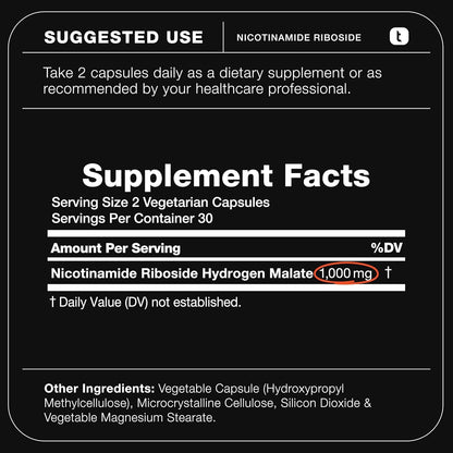 Powerful NAD+ Booster 1000Mg - 60 Plant-Based Capsules