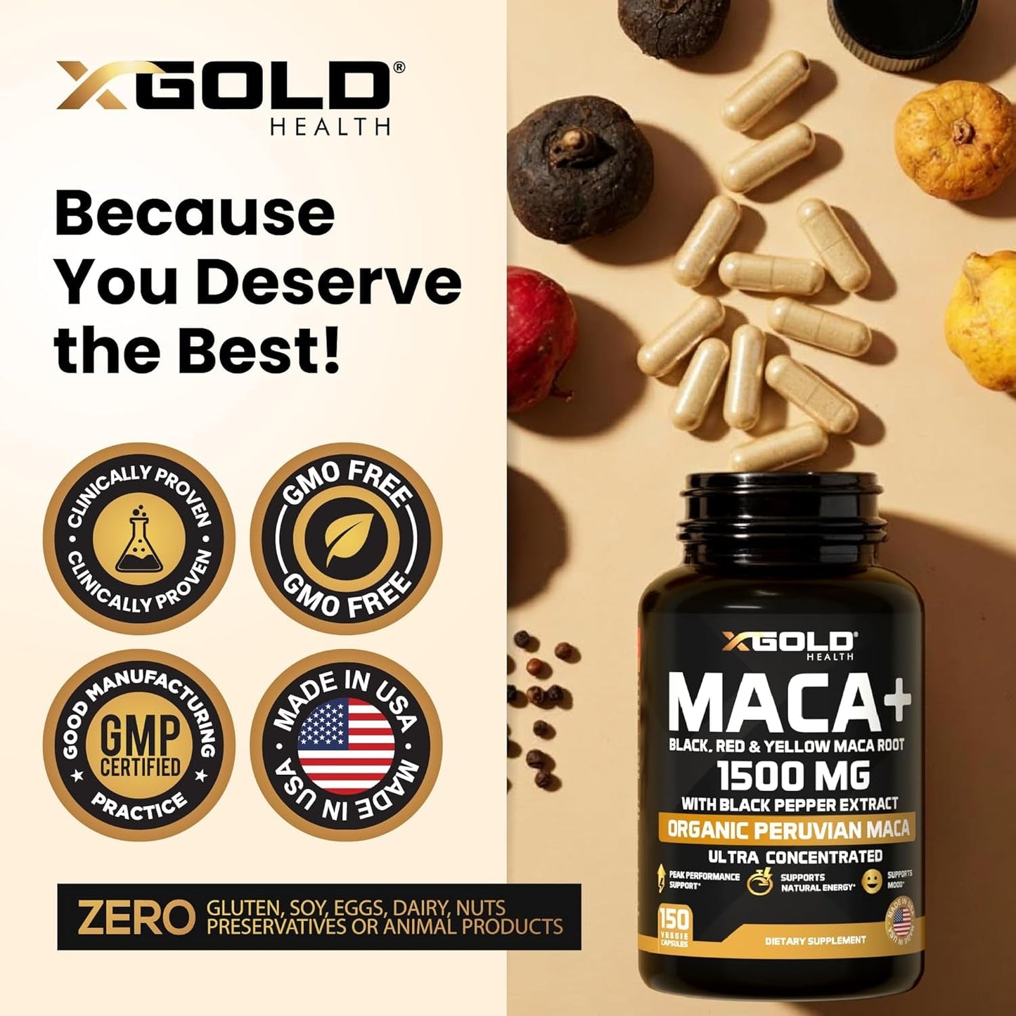 Natural Energy Boost Maca Root Supplement Capsules