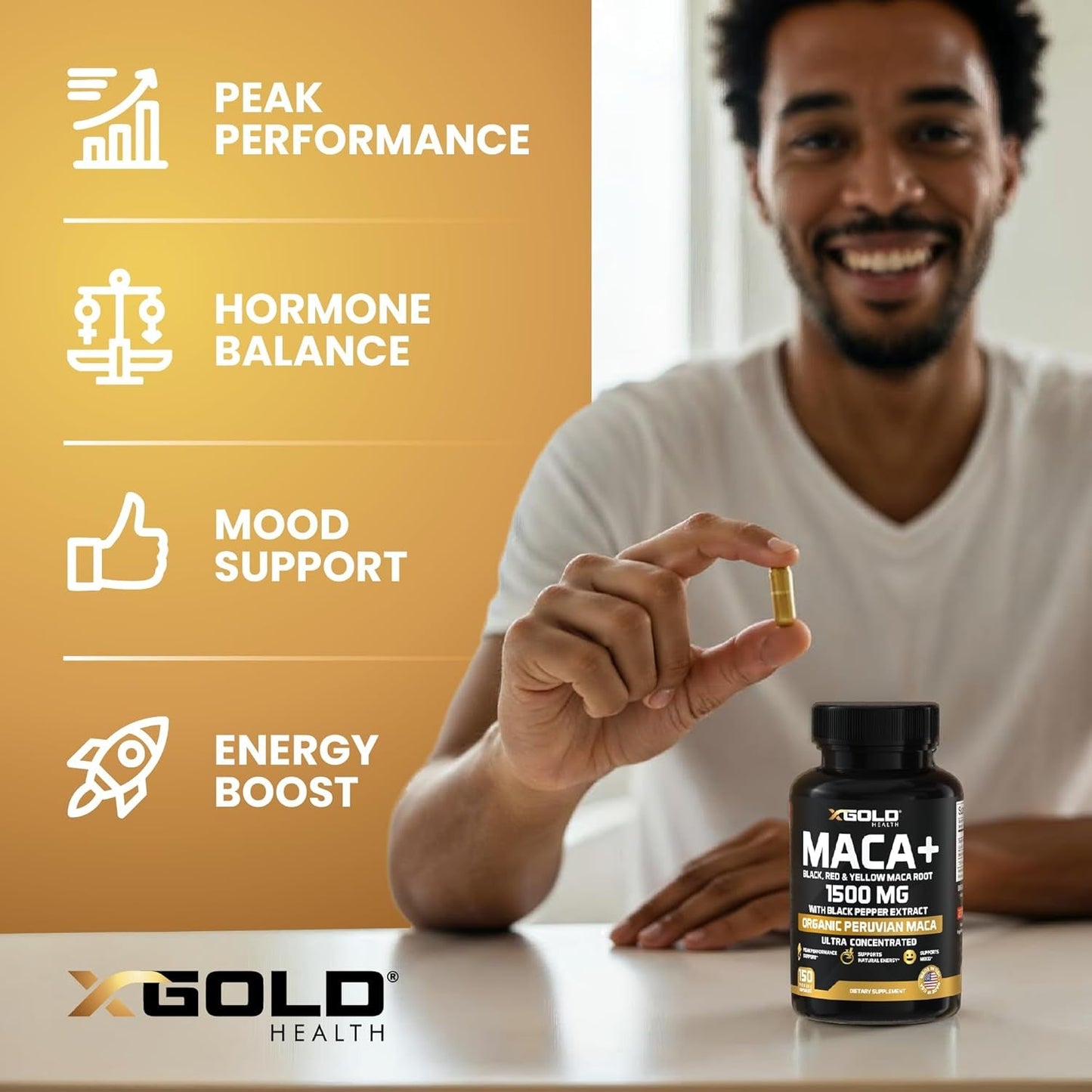 Natural Energy Boost Maca Root Supplement Capsules