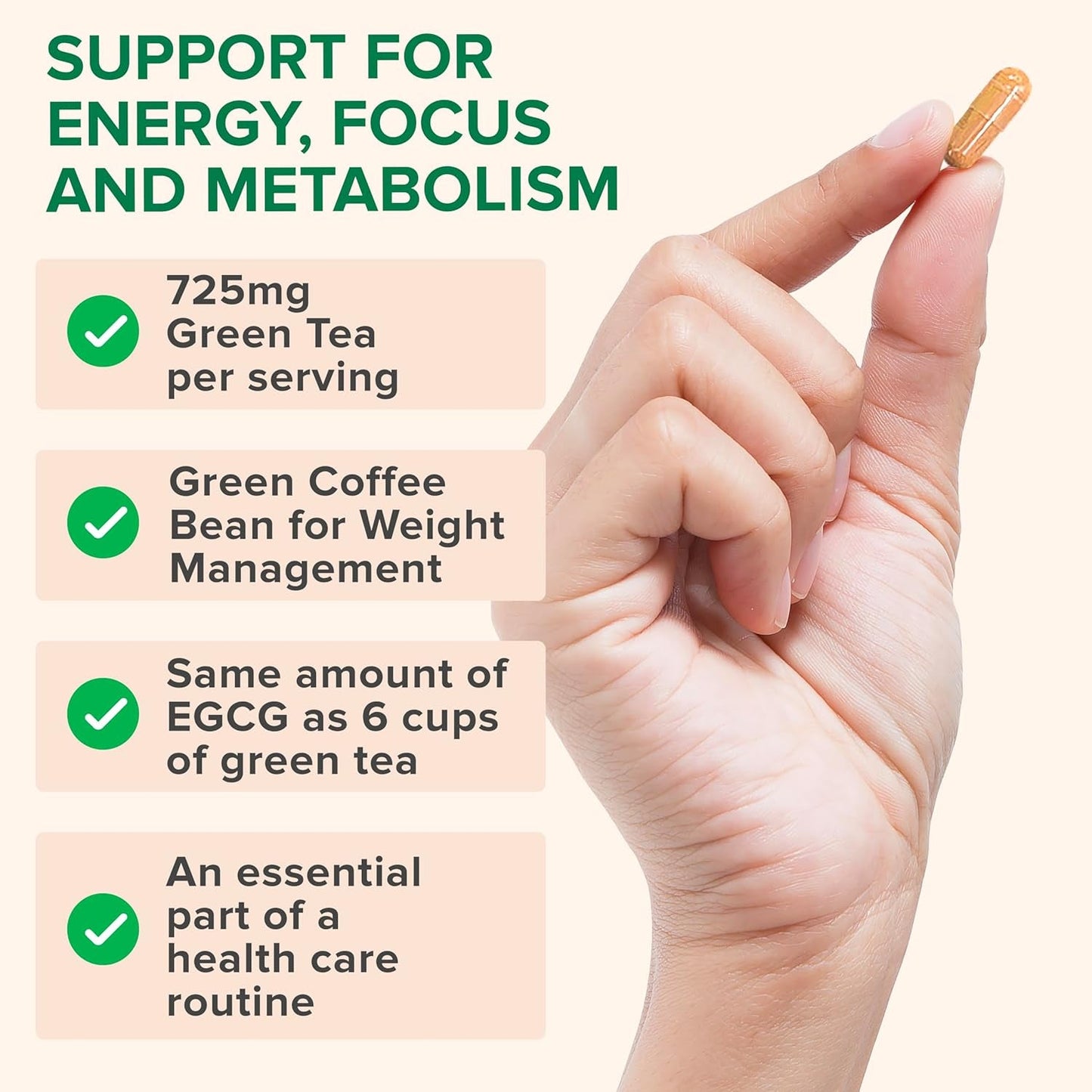 Natural Green Tea Supplement - 120 Capsules Boost Energy