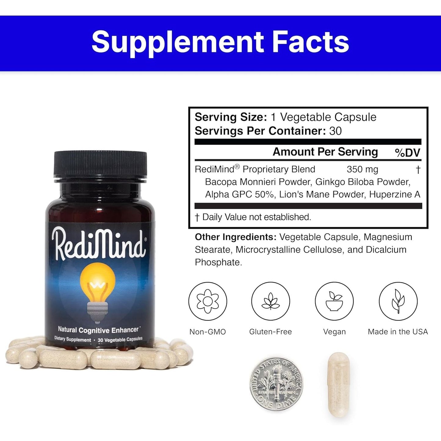 Brain Boost Supplement 30 Capsules - Improved Focus & Clarity