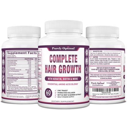 Natural Hair Growth Vitamins - Biotin and Collagen Supplement