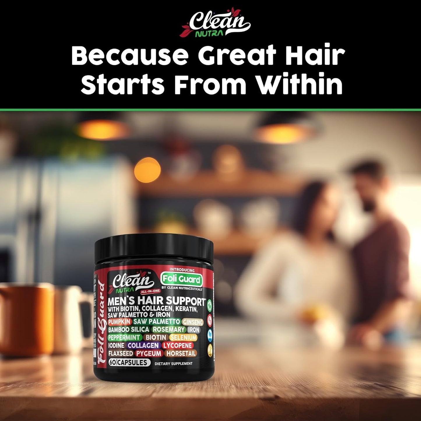 Natural Hair Growth Vitamins for Men - Biotin & Collagen