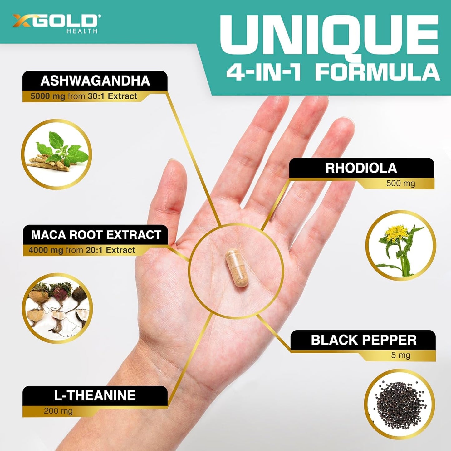 Natural Ashwagandha Maca Supplement Capsules