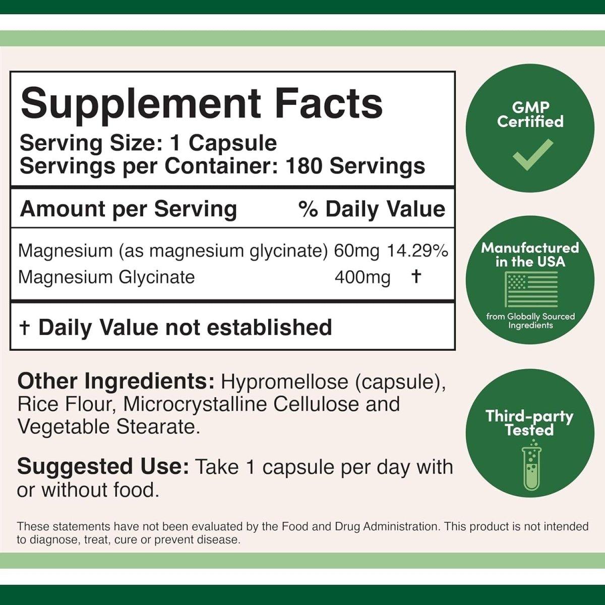 High Strength Magnesium Glycinate Vegan Capsules 400mg