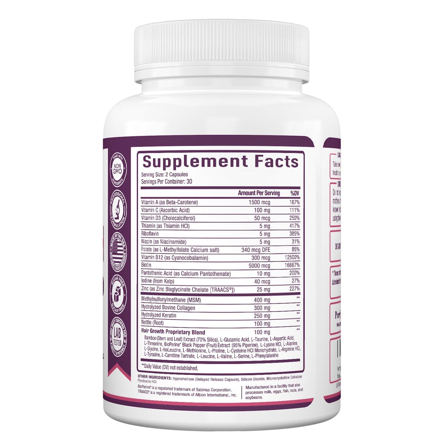 Natural Hair Growth Vitamins - Biotin and Collagen Supplement
