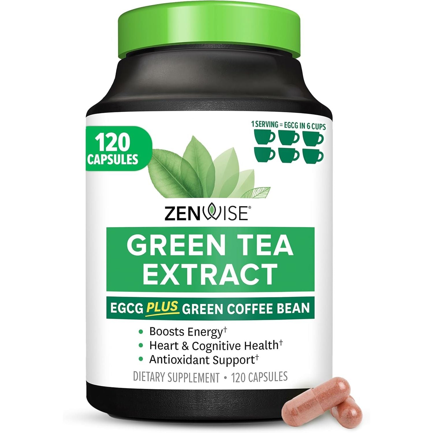 Natural Green Tea Supplement - 120 Capsules Boost Energy - Mycosmeticslondon