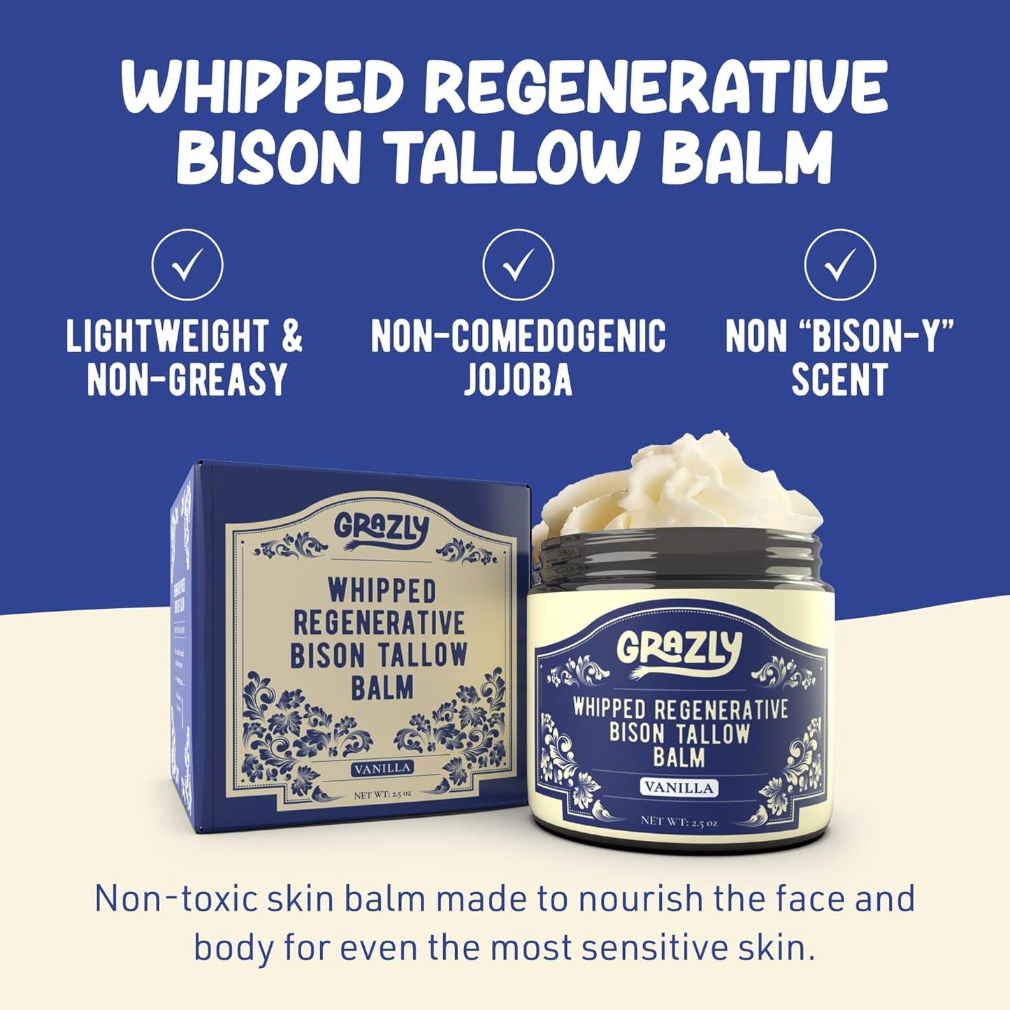 Natural Moisturizing Bison Tallow Skin Balm Vanilla 71g