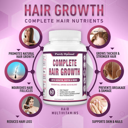 Natural Hair Growth Vitamins - Biotin and Collagen Supplement