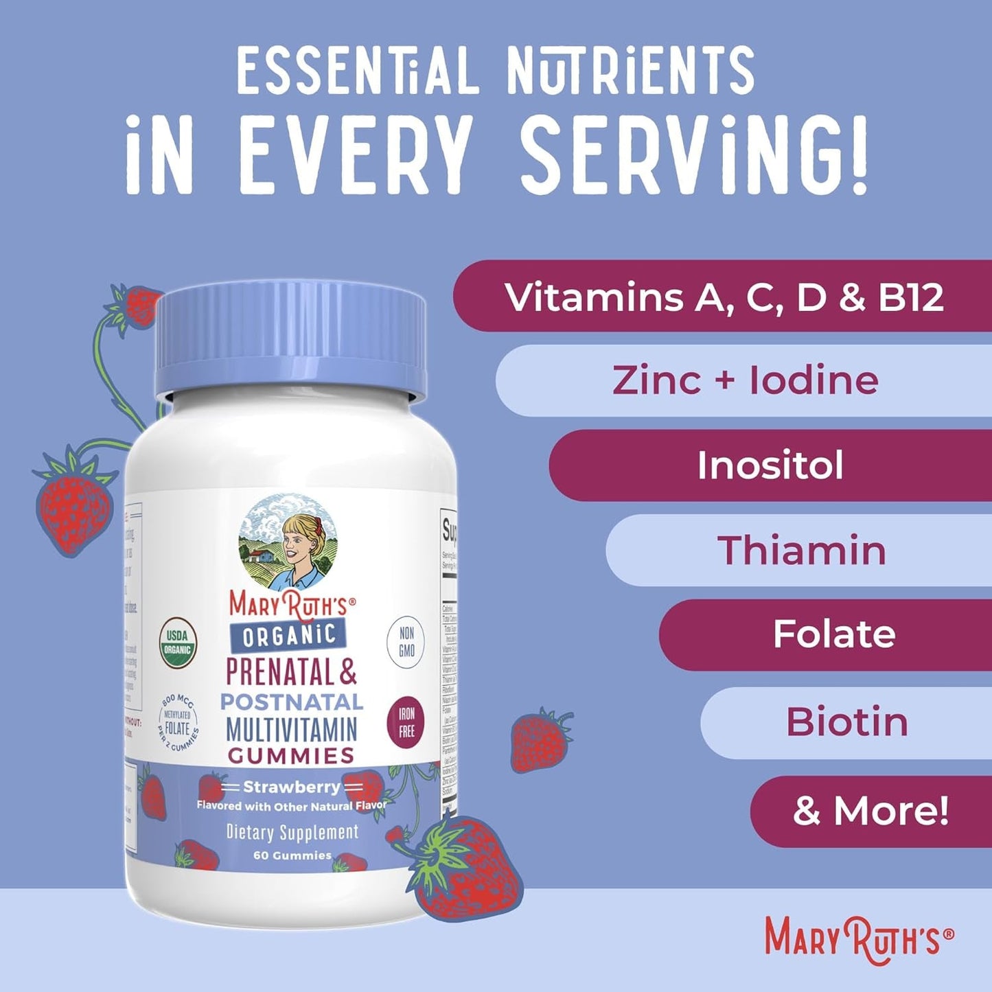 Natural Prenatal Postnatal Gummy Vitamins with Folic Acid