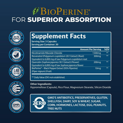 Premium NAD+ Supplement - 90 Capsules | Anti Aging Energy Booster