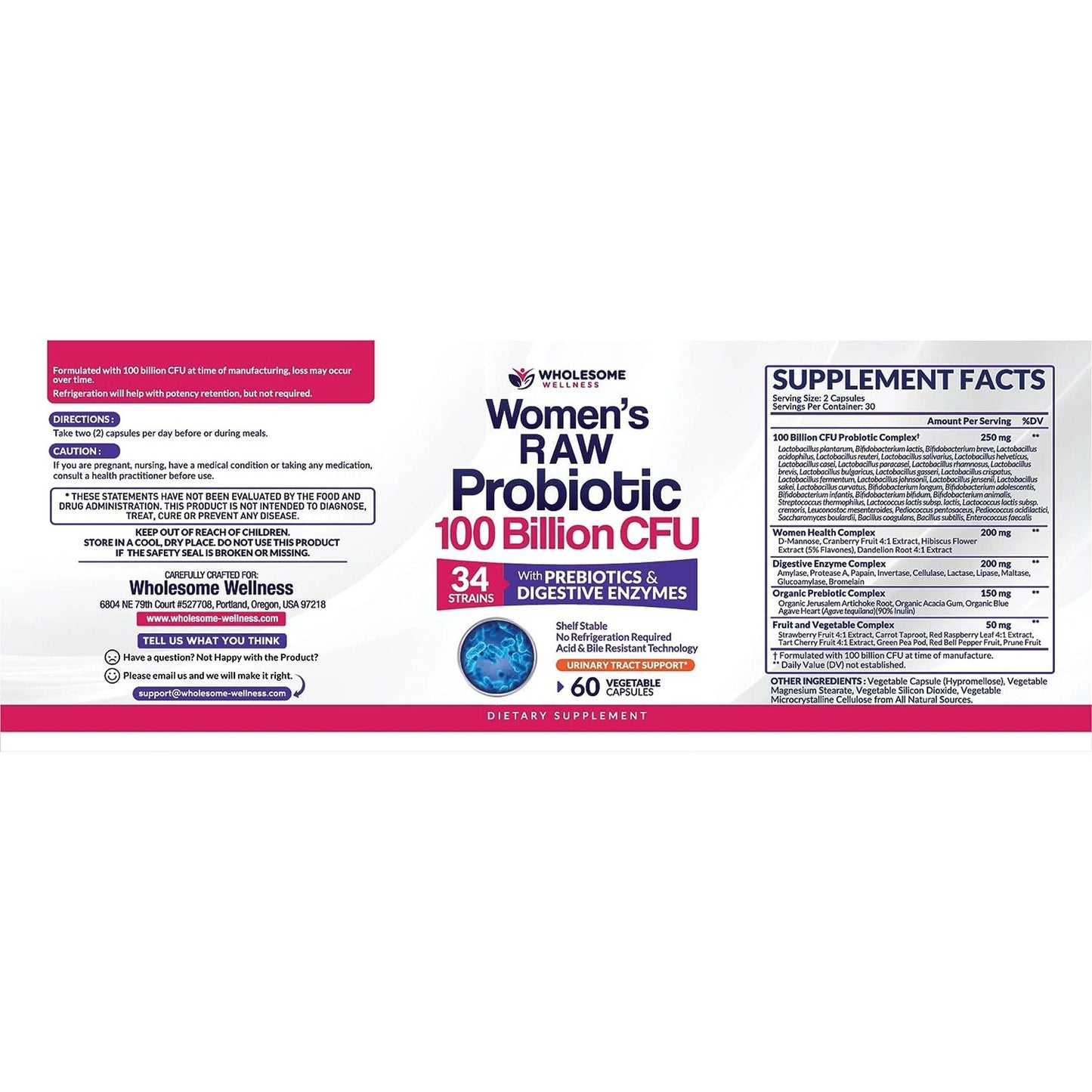 Natural Probiotic Supplement for Women - 60 Capsules