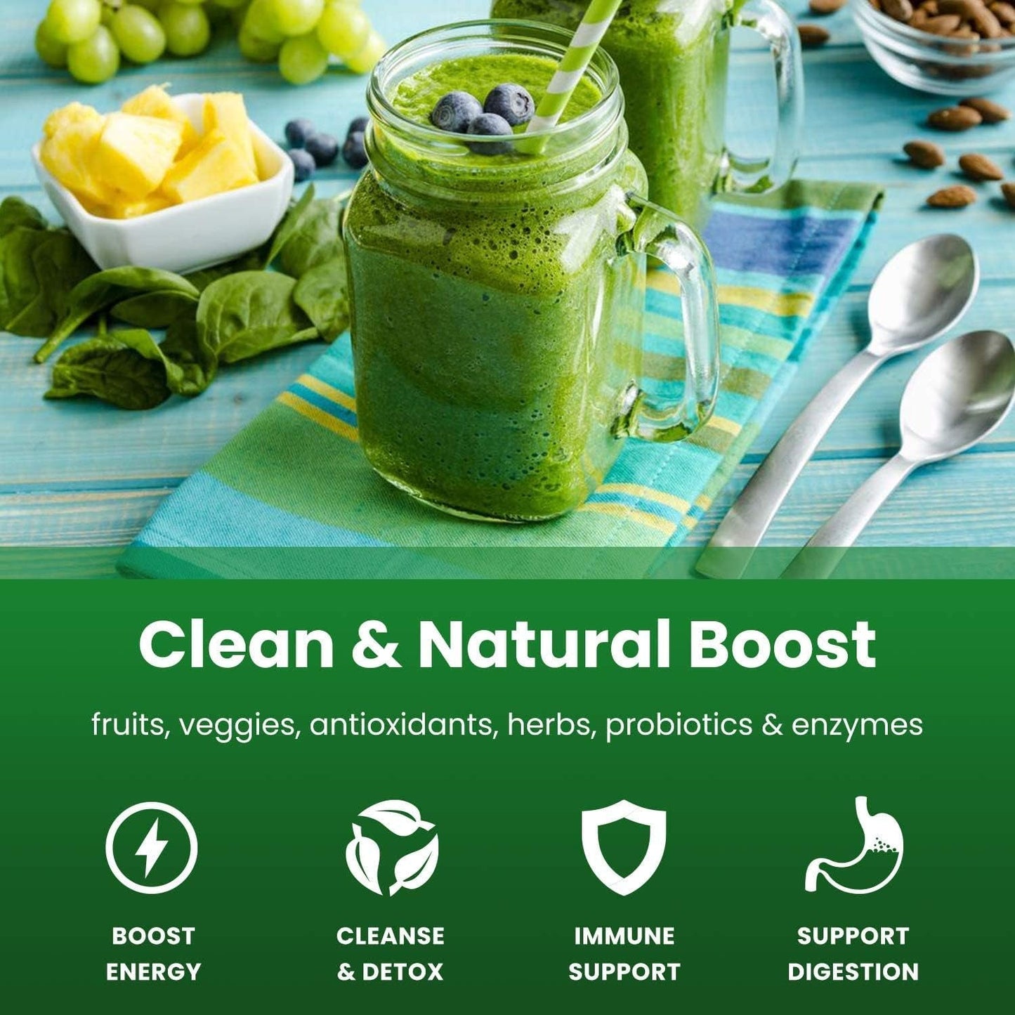 Green Food Supplement Powder - Natural Berry 30 Servings