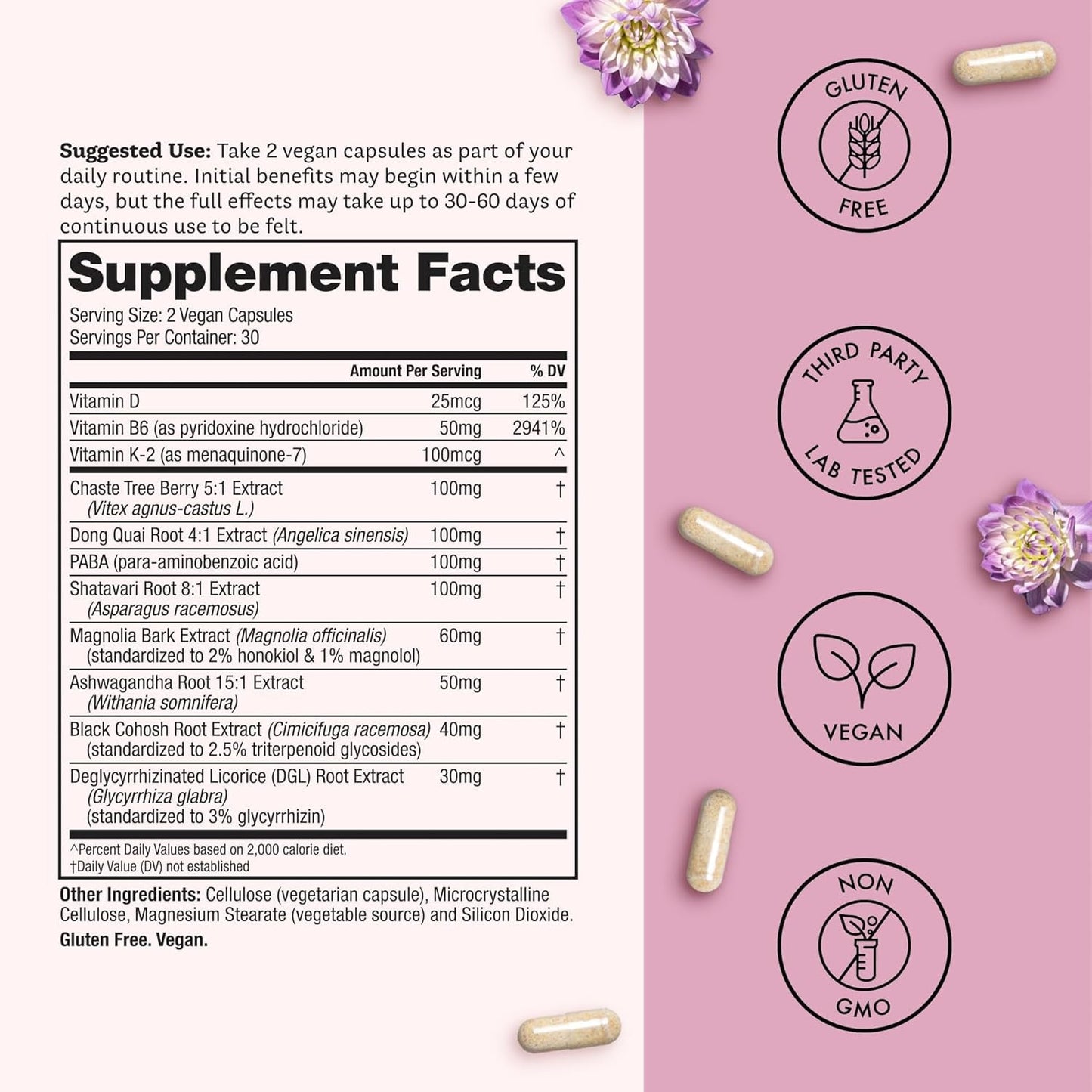 Natural Menopause Relief Supplements - 60 Vegan Capsules
