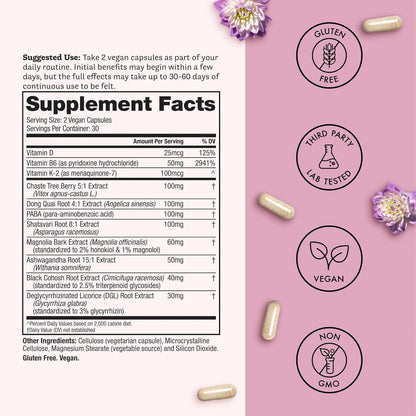 Natural Menopause Relief Supplements - 60 Vegan Capsules