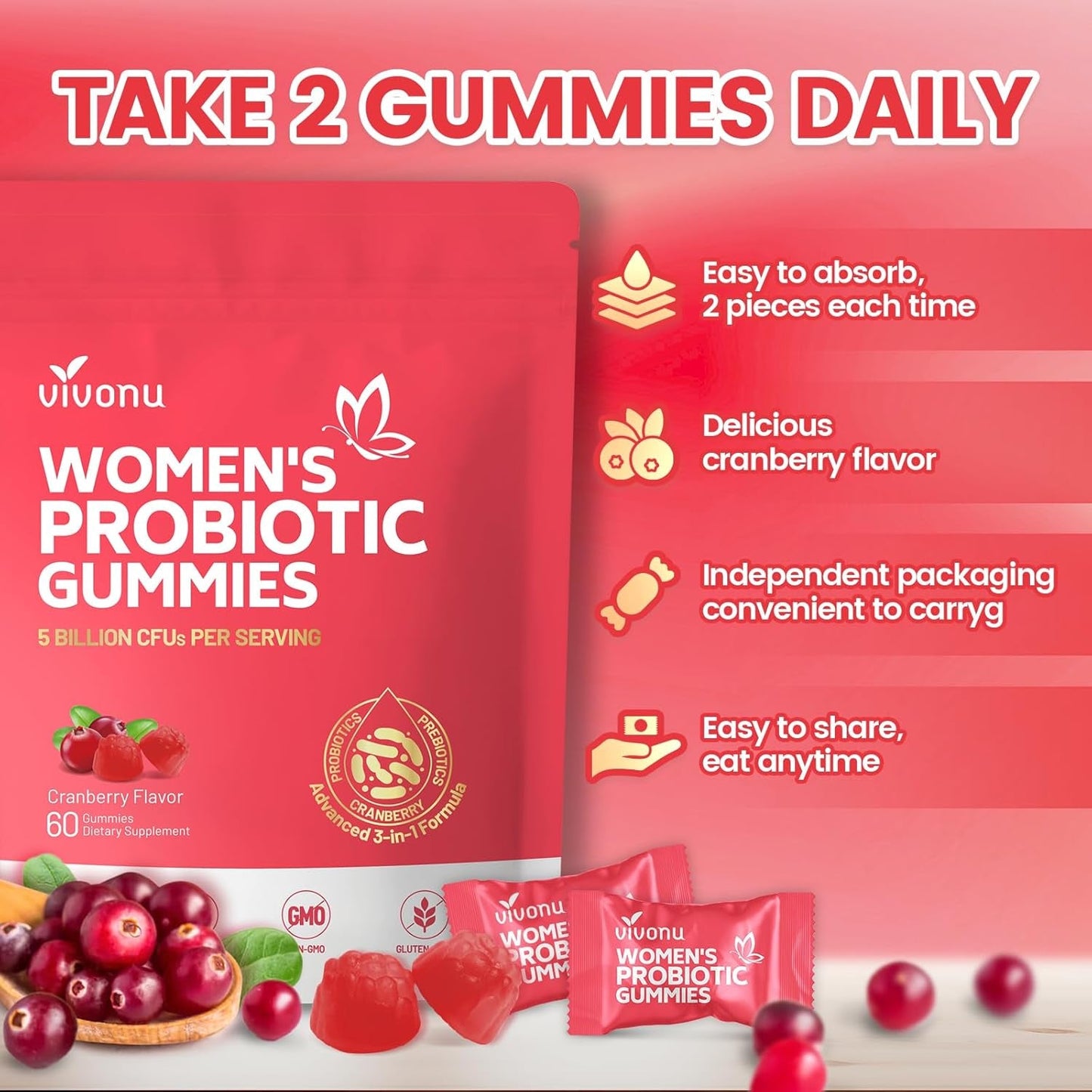 Natural Women's Probiotic Gummies for Vaginal Health