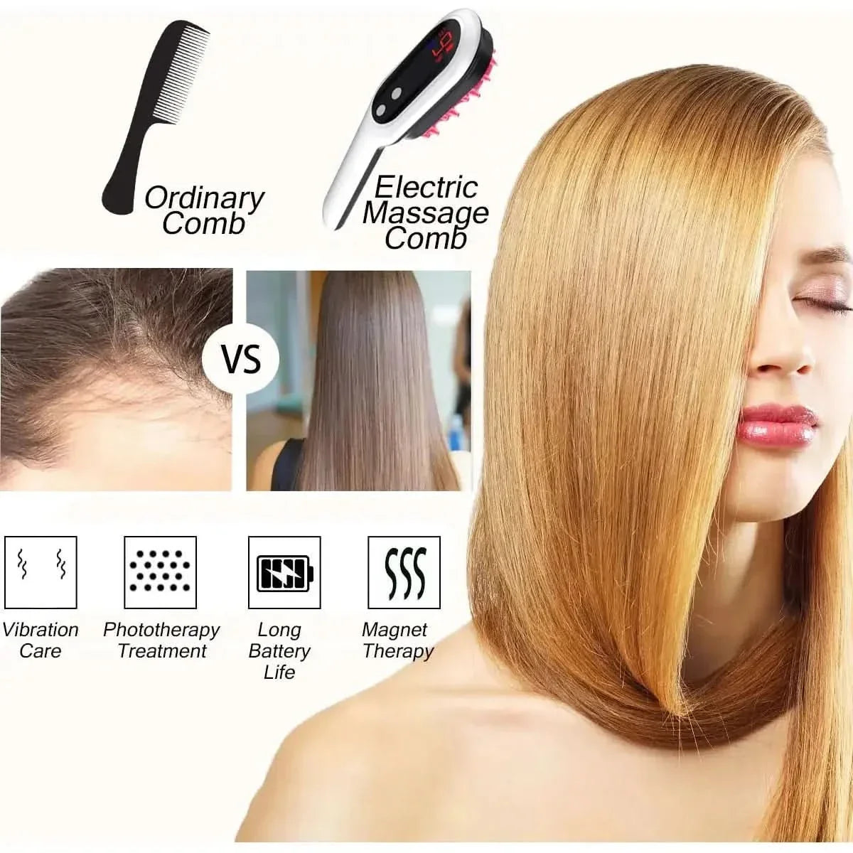 Advanced Hair Regrowth Comb: Heat & Vibration Therapy