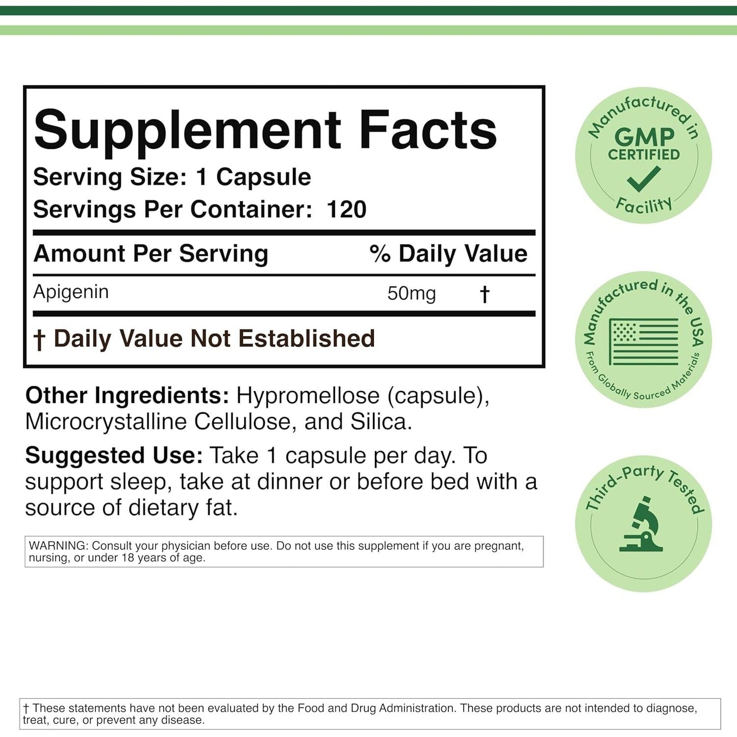 Natural Apigenin 120 Capsules for Calm Sleep