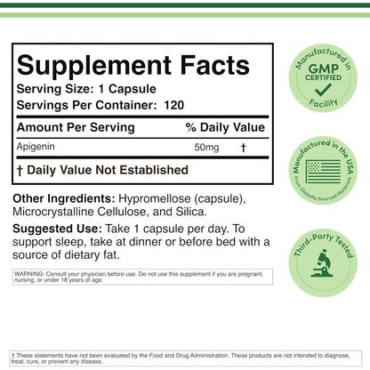 Natural Apigenin 120 Capsules for Calm Sleep