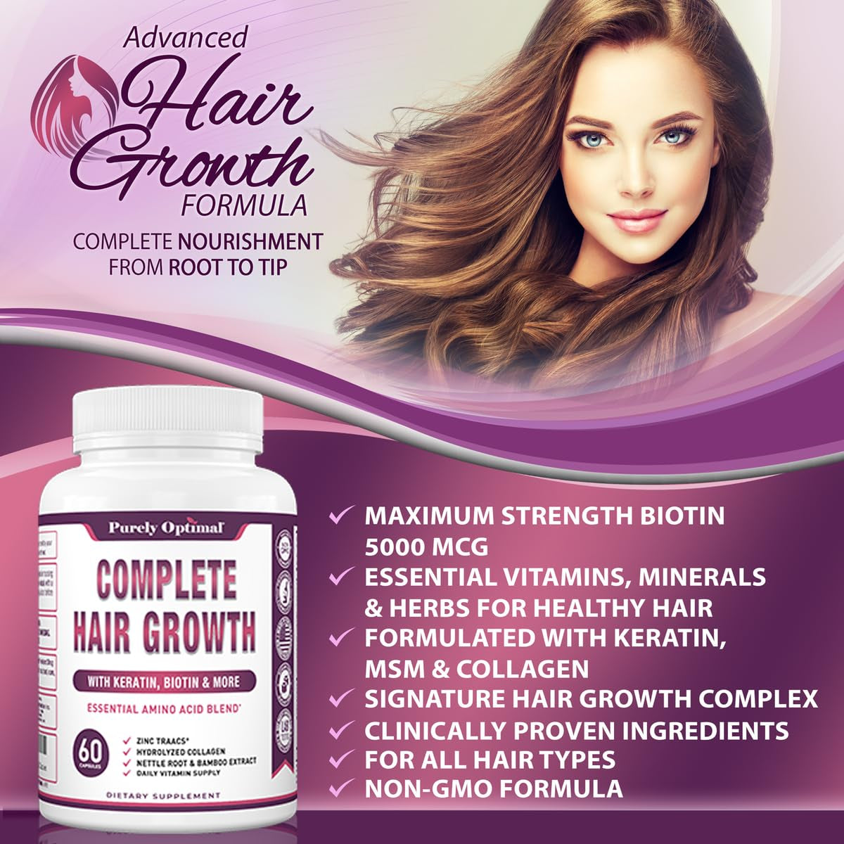 Natural Hair Growth Vitamins - Biotin and Collagen Supplement