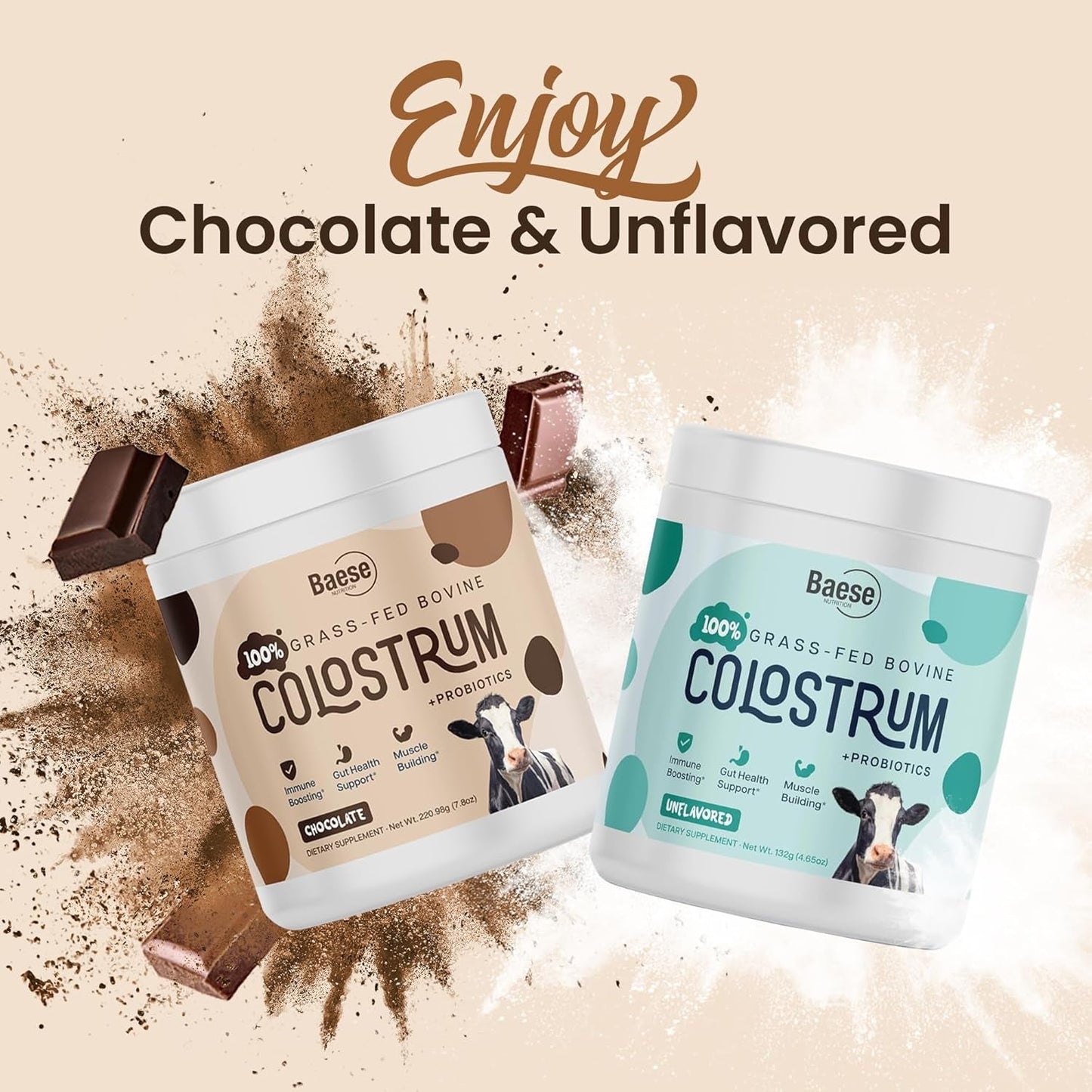 Natural Grass Fed Colostrum Powder with Probiotics Chocolate