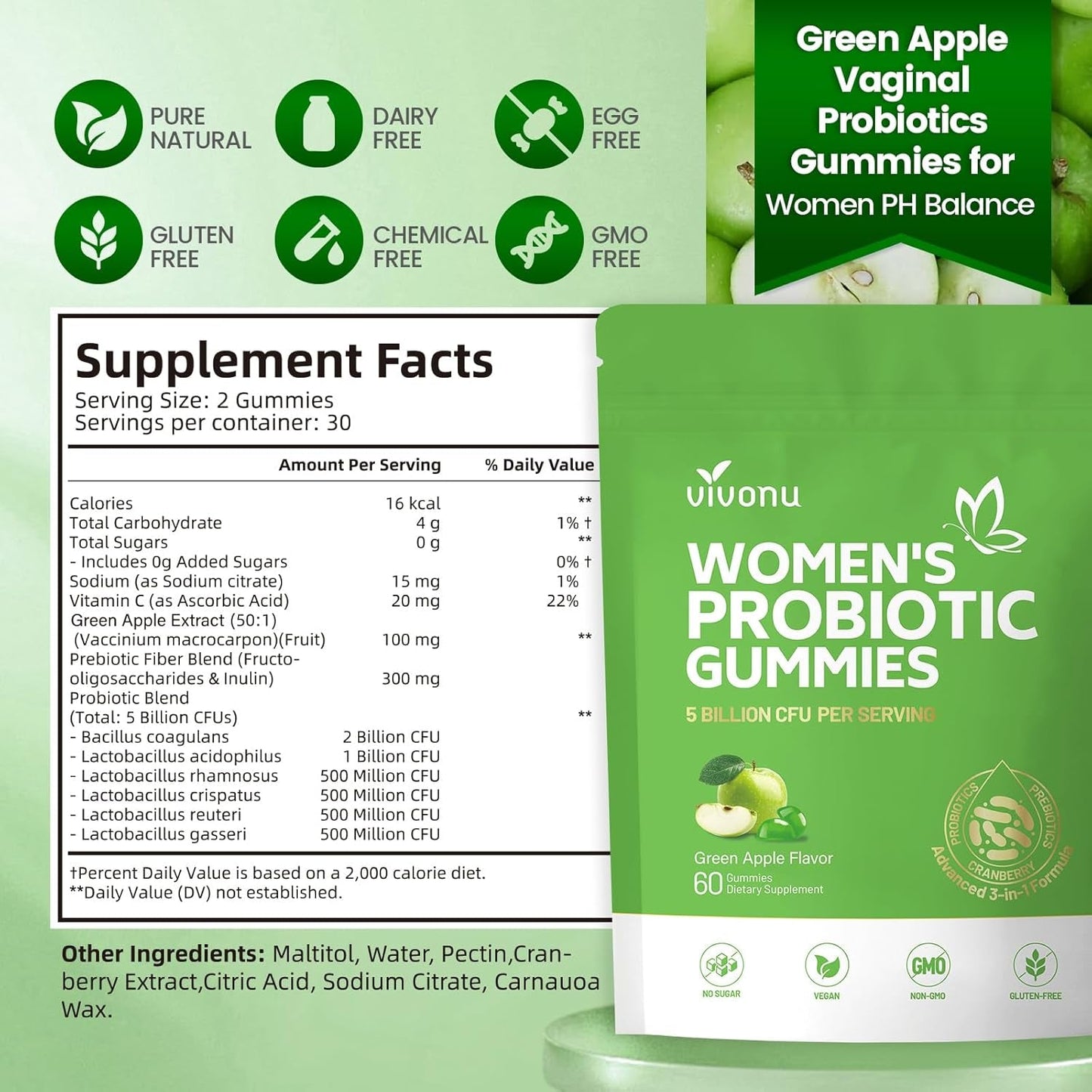 Natural Women's Probiotic Gummies for Vaginal Health