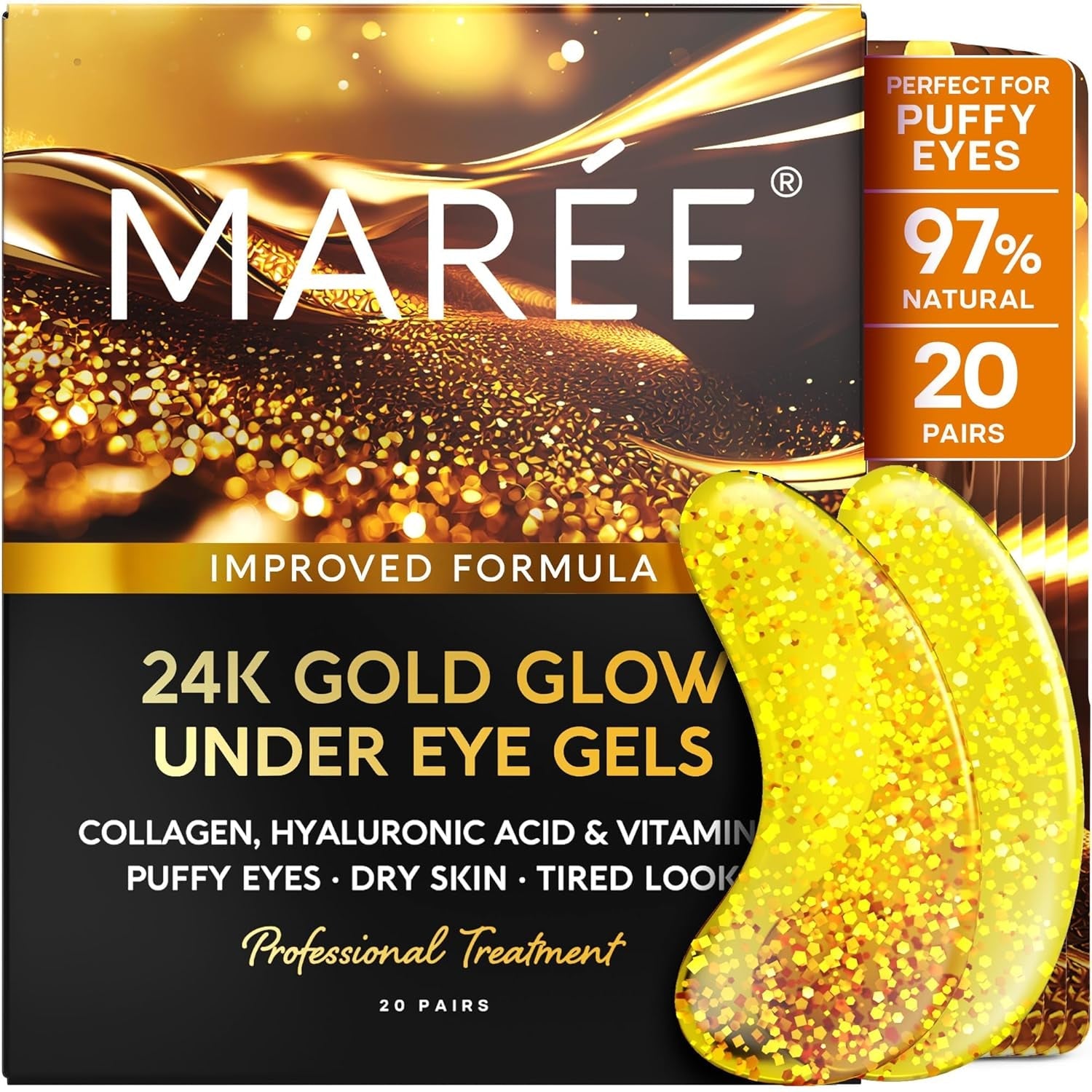 Luxury 24K Gold Eye Masks - 20 Pairs, Reduce Puffiness - Mycosmeticslondon