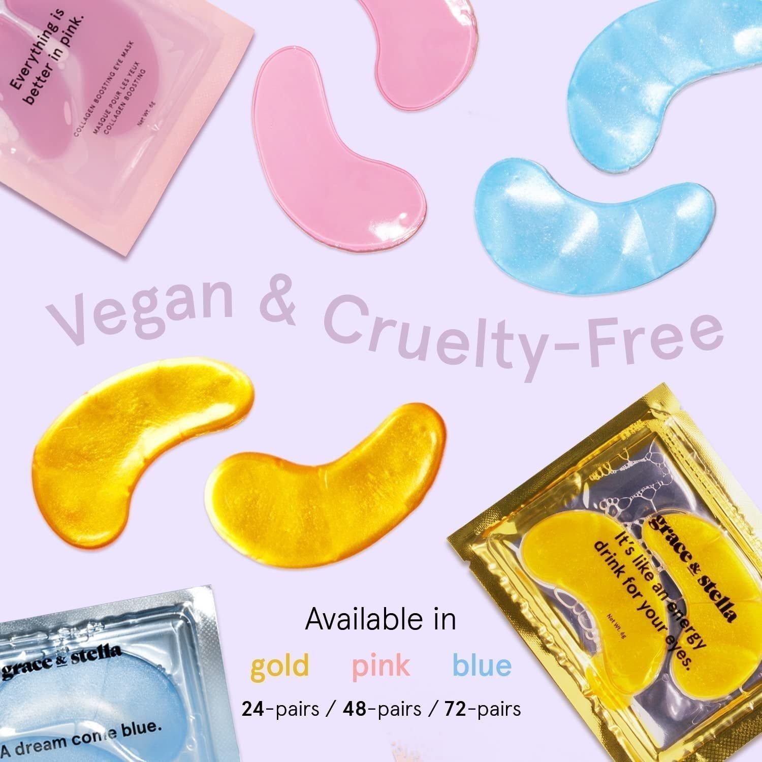 Reusable Collagen Eye Masks 72 Pairs Gold Pink Blue - Mycosmeticslondon