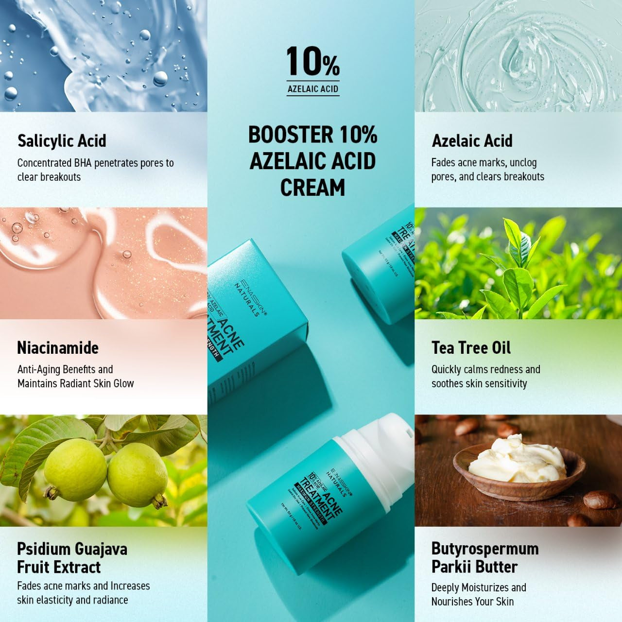 Natural Acne Treatment Gel Cream with 10% Azelaic Acid