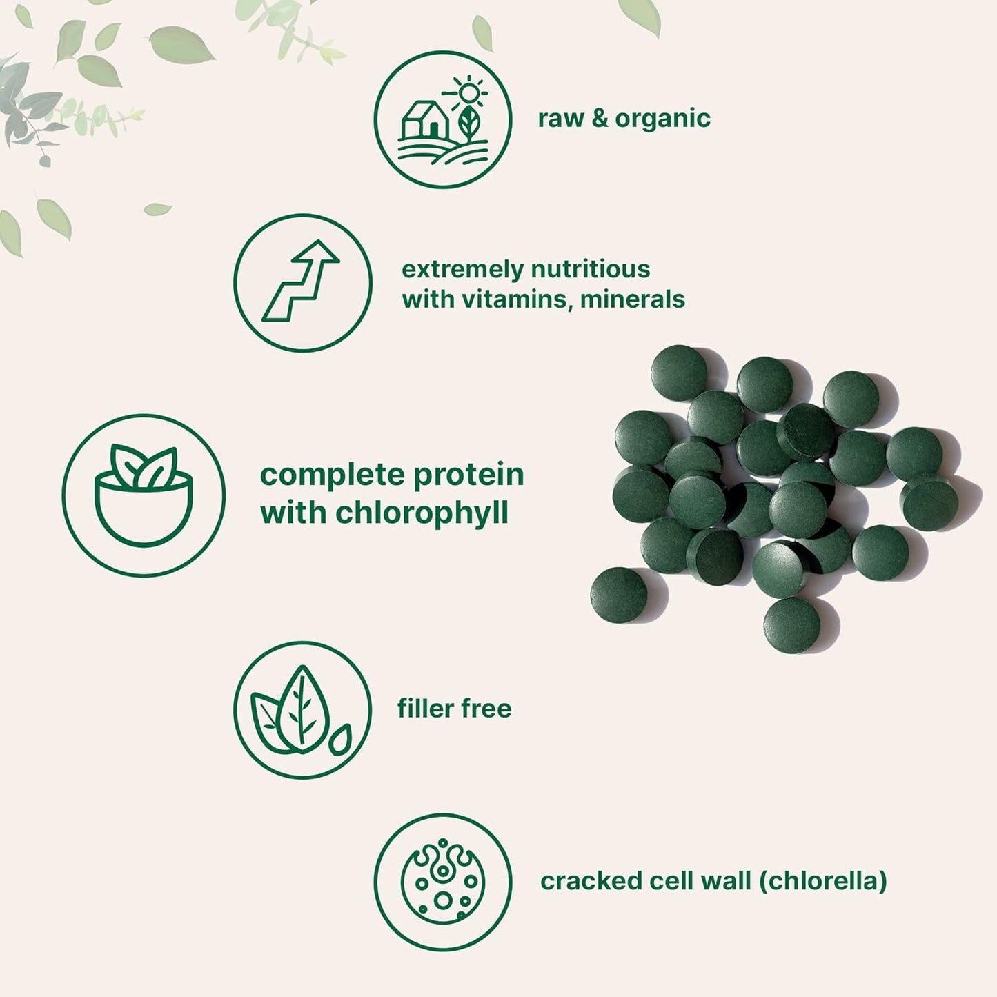 Natural Green Superfood Tablets with Vegan Protein Boost