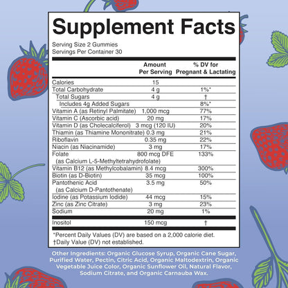 Natural Prenatal Postnatal Gummy Vitamins with Folic Acid