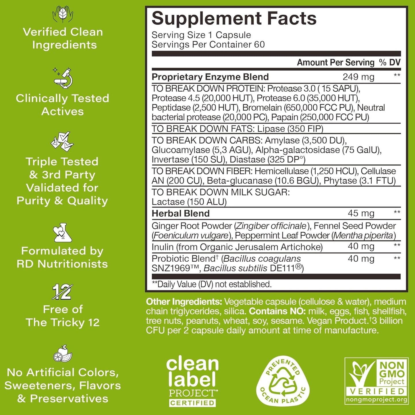 Natural Digestive Probiotics Capsules - 60 Count Fast Relief