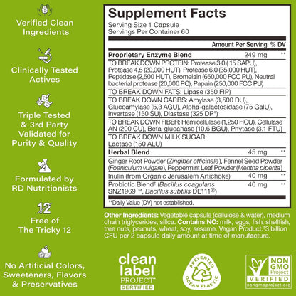 Natural Digestive Probiotics Capsules - 60 Count Fast Relief