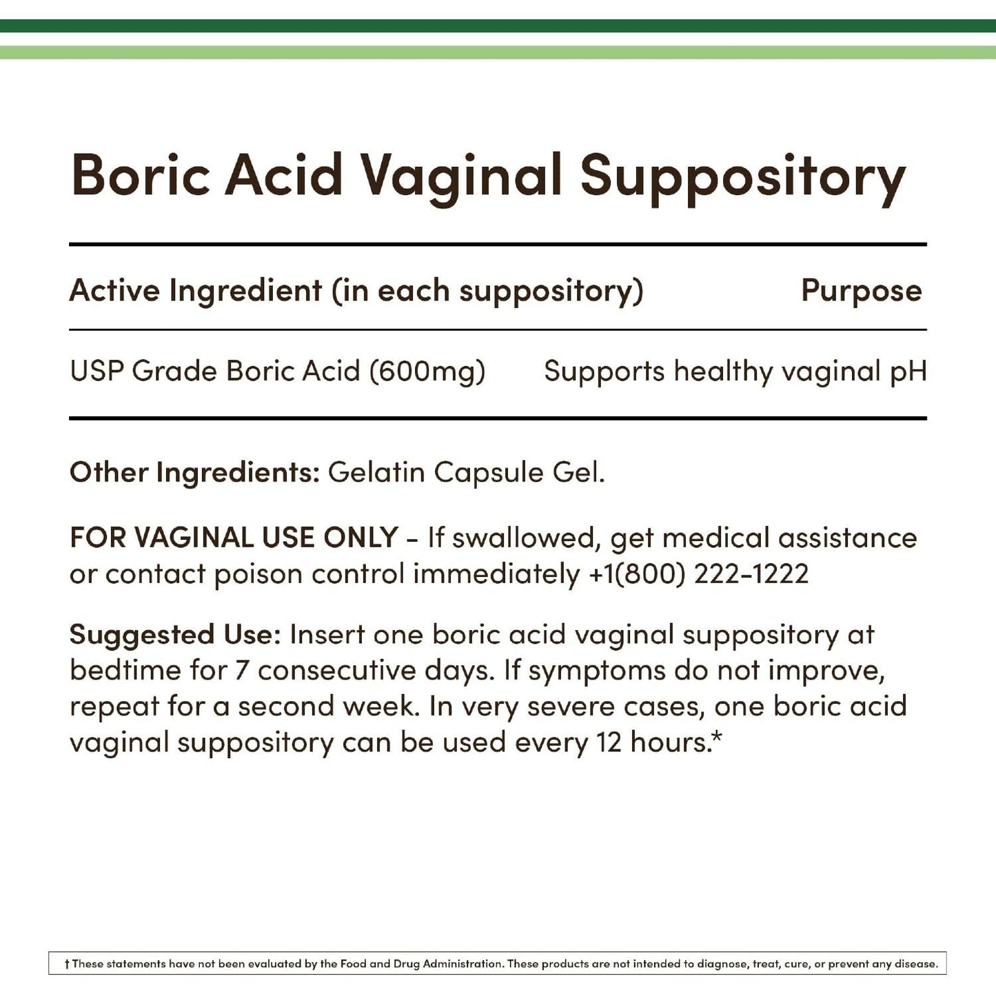 Natural Vaginal Health Suppositories 600mg, 60 Pack