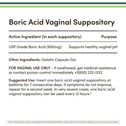Natural Vaginal Health Suppositories 600mg, 60 Pack