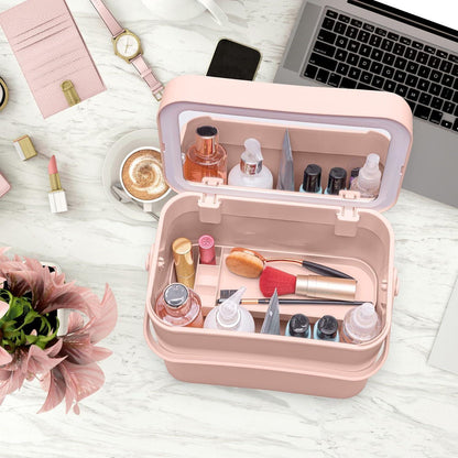 Compact Travel Makeup Case with LED Mirror
