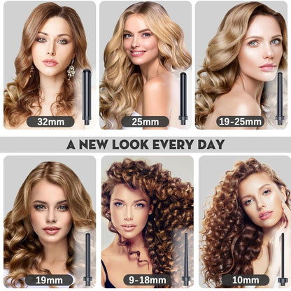 Premium 6-in-1 Ceramic Curling Iron Set