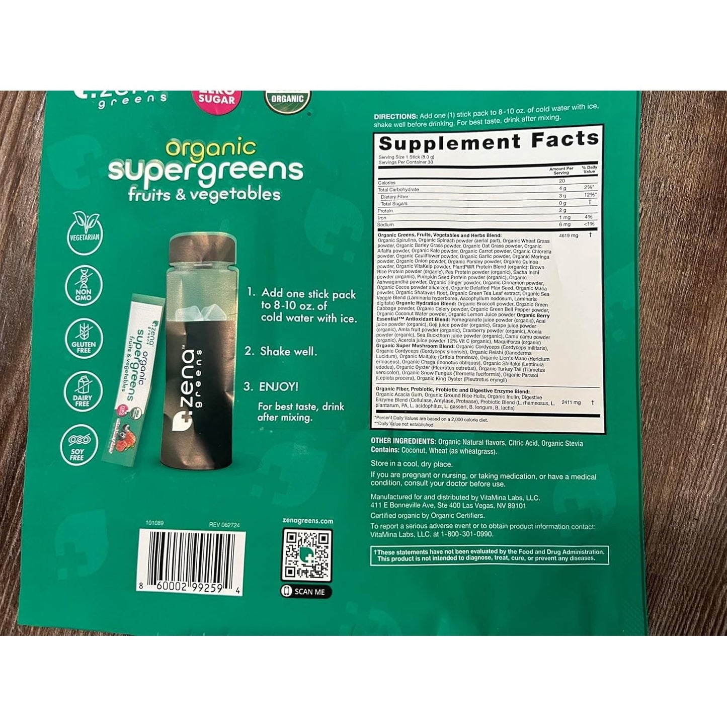 Green Food Supplement Powder - Berry Flavor, 30 Packs
