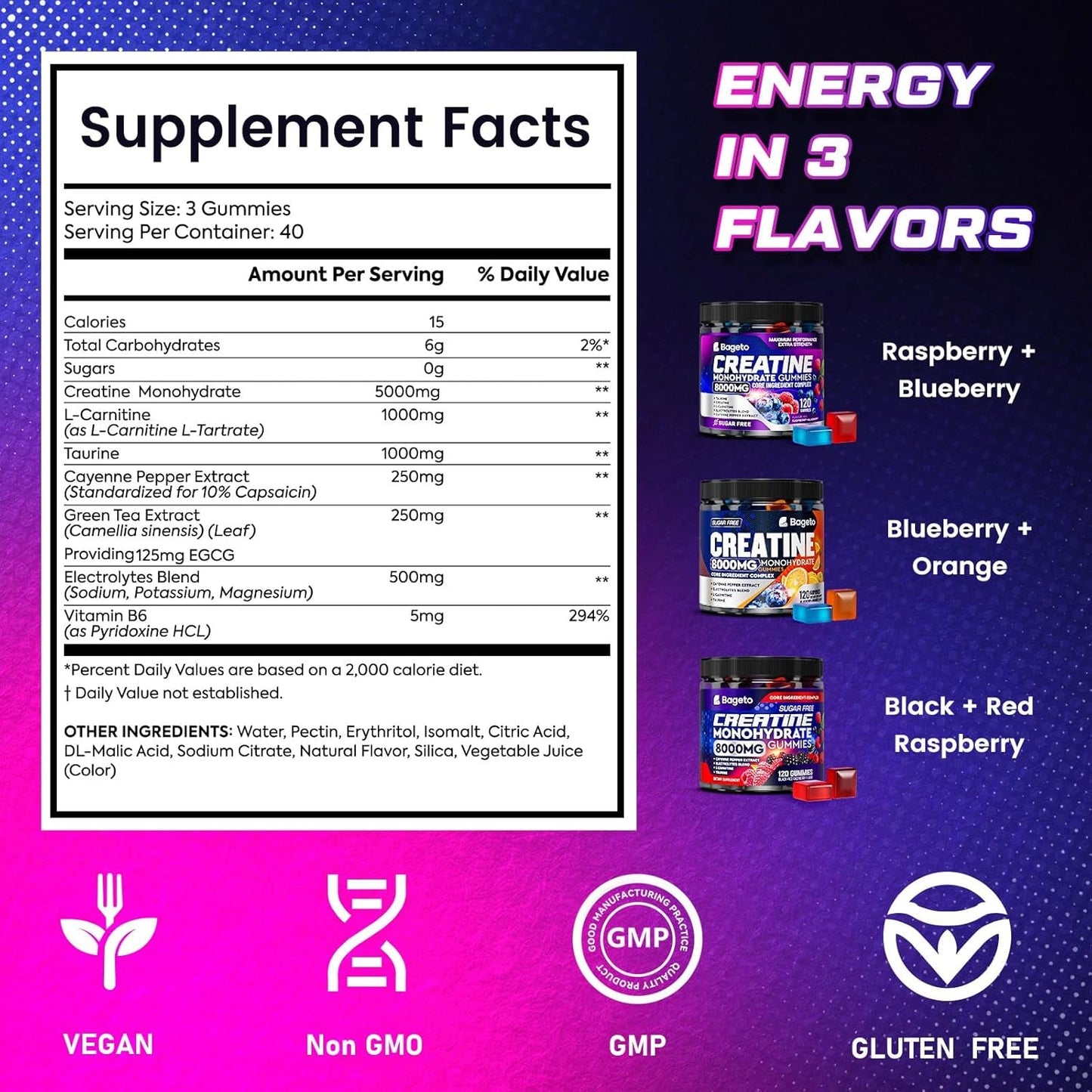 Fruit Flavor Creatine Gummies for Muscle Boost & Recovery
