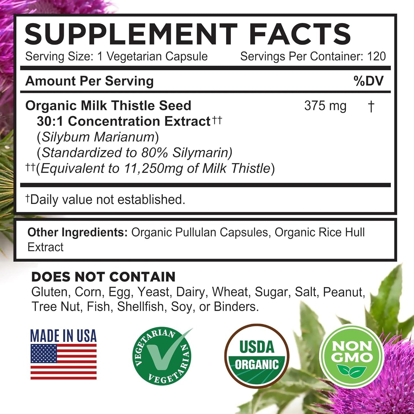 Natural Milk Thistle Supplement - 120 Capsules