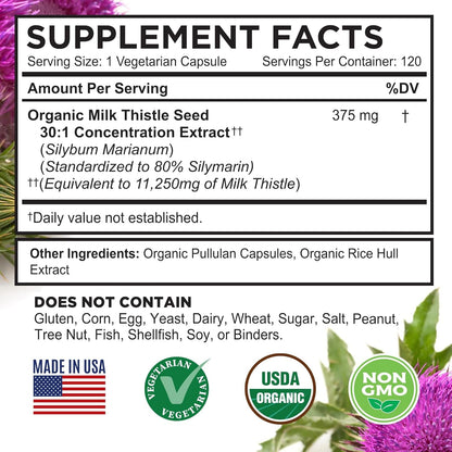 Natural Milk Thistle Supplement - 120 Capsules